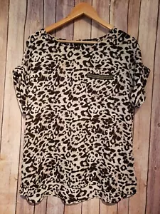 Roz & Ali Women's Animal Print Blouse Size Medium Exposed Zipper - Picture 1 of 9