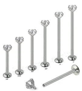 PAR 16G Juego de puntas de acero roscadas internamente circonita cúbica tamaño extra largo Labret de mejillas - Imagen 1 de 3