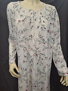 Croft & Barrow White Floral Cardinal Bird Nightgown L Pajamas Long Sleeve 