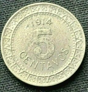 1914 m Mexico 5 Centavos coin UNC  ( Thin date )    #C046