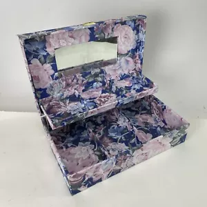 Funda de tela vintage con patrón floral rosa doble capa con joyero espejo - Imagen 1 de 4