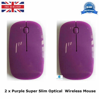 2 x Purple Super Slim Optical Wireless Mouse Slimline Mice 2.4G Range 1600 DPI - Image 1 of 4