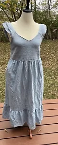 Old Navy Light Blue Smocked Bodice Sleeveless Ruffle Hem Dress Womens L - Picture 1 of 11