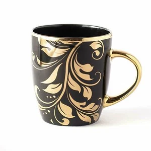 Ceramic Gold Black Tea Coffee Cups Mug - Set of 6 (Black Gold) - Picture 1 of 4
