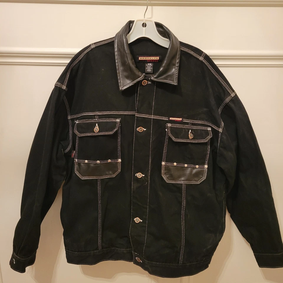 Brooklyn Express Black Denim Jacket Size XXL Embroidered Graphic - Image 1 of 4
