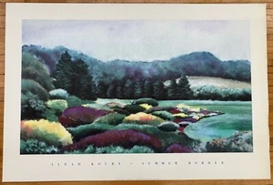 Vintage 1989 Aleah Koury Summer Border Floral Watercolor 40" Art Gallery Poster - Picture 1 of 10
