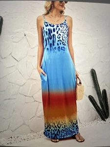 La Mode Woman Blue&Ginger Ombre Leopard Maxi Dress, Size XL - Picture 1 of 6