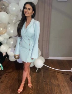 Lavish Alice Statement Button Bow Back Blazer Mini Dress, Size 8, Baby Blue - Picture 1 of 6