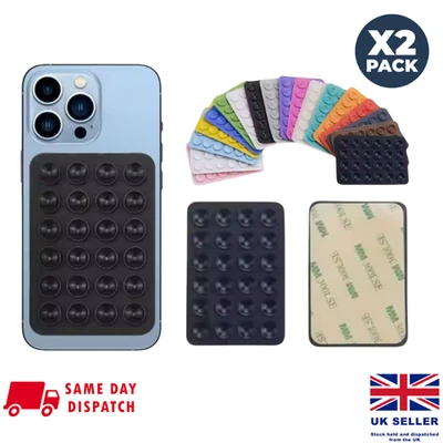 2x Silicone Suction Cup Adhesive Mobile Phone Holder Mount for iPhone Samsung - Image 1 of 4