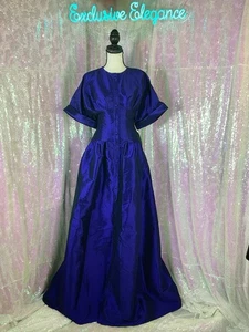 Rene Ruiz Short Sleeved Navy Bodice Cocktail Gown Sz 12 AUTHENTIC NWT - Picture 1 of 13