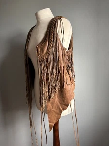 Iconic ALLSAINTS Asta Gilet Waistcoat fringed leather jacket brown 12 cowgirl - Picture 1 of 24