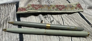 Vintage Sheaffer White Dot Cornflower Blue Ballpoint Pen+ pencil+ Pouch Engraved - Picture 1 of 23