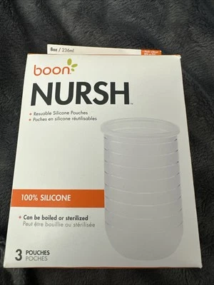 (3) Bolsas de silicone reutilizáveis Boon Nursh de 8 oz para mamadeira NOVAS - Imagem 1 de 3