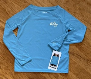 HURLEY Girl’s RASH GUARD/Swim Shirt~Size 4~L/S POLYESTER Aqua BLUE UPF 50+ NWT - Picture 1 of 7