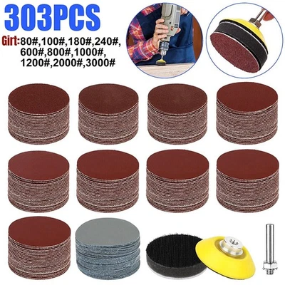 303Pcs 2Inch Sanding Discs Pad Kit 80-3000Grit Hook Loop Sander Paper For Drill~ - image 1 of 4
