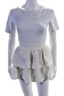 Alice + Olivia Womens Back Zip Floral Tiered Mini Skirt White Cotton Size 0 - Image 1 of 4