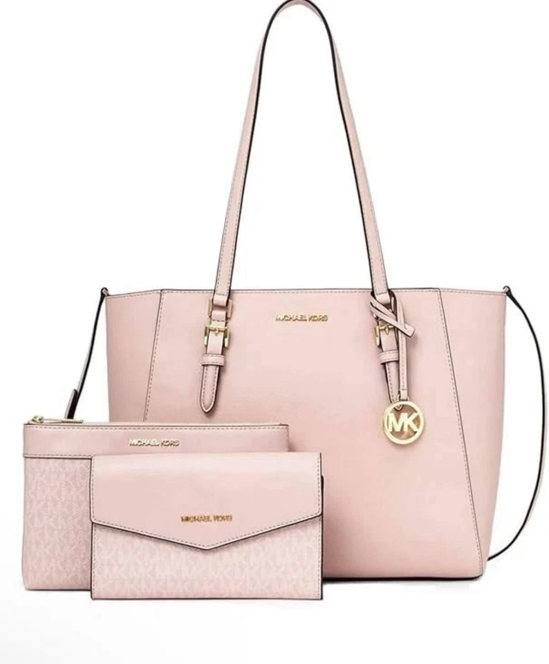 MICHAEL KORS CHARLOTTE LG 3 in 1 ZIP TOTE SHOULDER BAG CROSSBODY PINK LEATHER - Image 1 of 4
