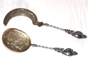 Antique 800 Silver Ice Cream Serving Sickle & Spoon FABULOUS - Picture 1 of 11