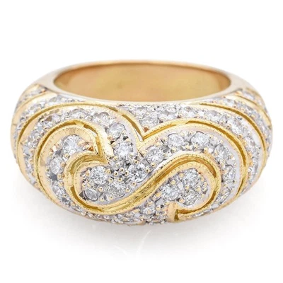 Anillo de oro amarillo de 18 k con banda de cúpula de diamantes de 1,08 tcw Foto 1 de 4