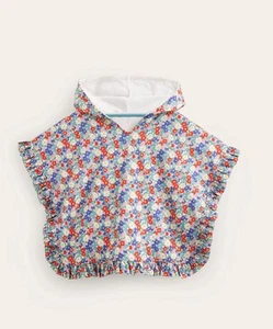 Felpa con cappuccio/poncho da spiaggia Boden bambina nuovo con etichette nautico floreale piccolo 2-5 anni - Foto 1 di 6