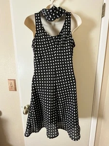 DECKED OUT Size 5/6 Poly Polka Dot Sleeveless Lined Above Knee Dress W/Scarf - Picture 1 of 5