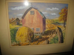 Signiertes Aquarell Bauernlandschaft 11/1949 J. F. Schmidt Ohio oder Oregon ? - Bild 1 von 5