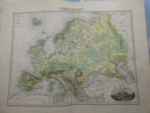 carte issue nouvel atlas illustré debuisson martneau 1891 europe physique - Imagen 1 de 1