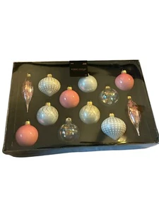 New Robert Stanley 12-pc Pink Silver Boxed Ornament Set Globe Finial Blown Glass - Picture 1 of 7