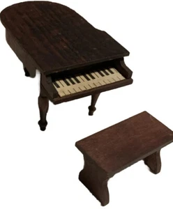 Antica casa delle bambole tedesca pianoforte e panca inizio XIX secolo vittoriana fatta a mano - Foto 1 di 9