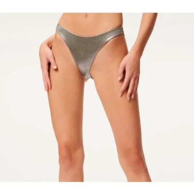 Parte inferior de bikini Good American Better reversible lámina tormentosa verde plata 1 EE. UU. S Foto 1 de 4