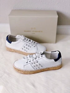 ✨New MARC FISHER Marge Espadrille Leather Pearl Platform Sneakers Womens 8.5M - Picture 1 of 9