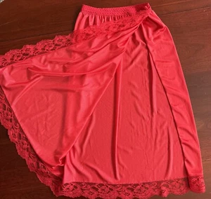 Vintage Women’s Half Slip Skirt Sexy Red Lace Full Side Slit 26” XS - Picture 1 of 7