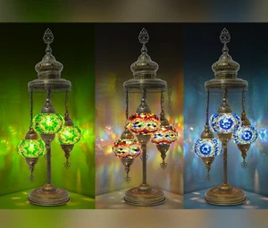 3 Globe Turkish Short Handmade Mosaic Floor Lamp Boho Bedroom Small Corner Light - Picture 1 of 14