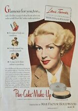 1945 Max Factor Pan Cake Make Up Vintage Ad Lana Turner Week end at the Waldorf