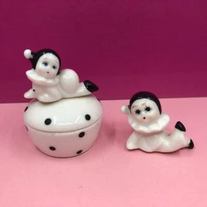 Vintage Pierrot Clown Trinket China Ceramic Pot & Mini Ornament 1980s - Picture 1 of 6