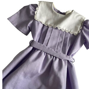 Vintage 80s 90s Halo Fashion Sailor Dress Size 7 Purple A Line Bib Collar