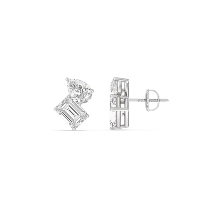Platinum Diamond Stud Earring 3.20 Ct Toi et Moi Lab Created Emerald Pear 950 - Image 1 of 4