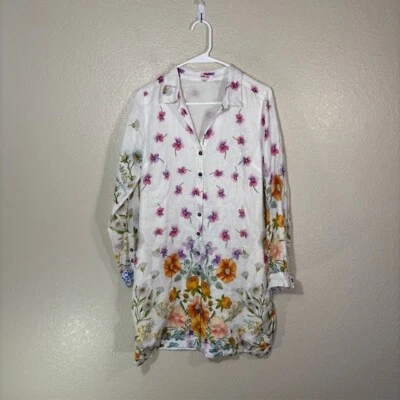 Vestido Johnny Was Mujer Pequeño Lino Camisa Abotonada Floral BOHO Foto 1 de 4