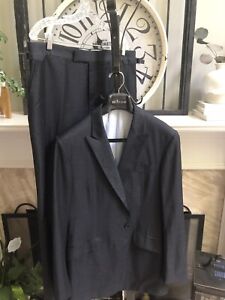 SPENCER HART Bespoke Savile Row men's suit flat front gray peak lapel 42L