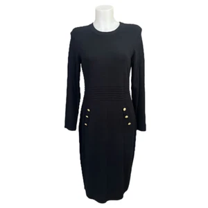 DKNY Black Long Sleeve Knit Sweater Dress Chunky Buttons sz Medium NEW - Picture 1 of 9
