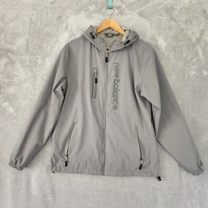 New Balance Jacket Mens Medium Windbreaker Gray Full Zip Hooded Running Pockets - Picture 1 of 8