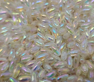 1,000 pcs Iridescent AB Clear Plastic Pearls 3mm x 6mm Oval Rice Craft Beads - Picture 1 of 3