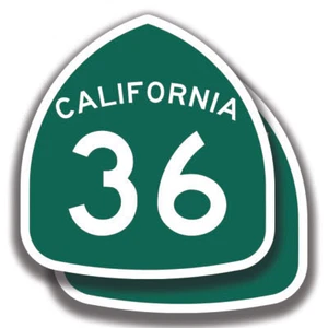 ADESIVO CALIFORNIA STATE ROUTE 36 2 decalcomanie cartello stradale Bogo Highway Volcanic - Foto 1 di 1