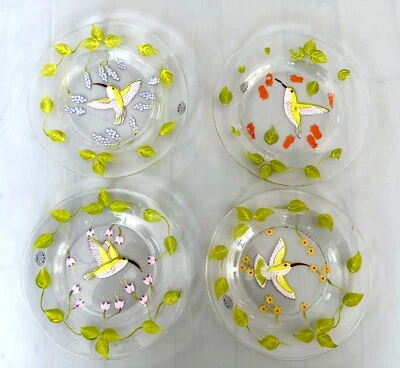 JUEGO DE 4 platos de vidrio Home Essentials & Beyond colibríes florales pintados a mano Foto 1 de 4