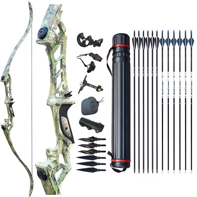 57in 70LB Takedown Recurve Bow Set Archery Arrows Quiver Boradheads Adult - Image 1 of 4
