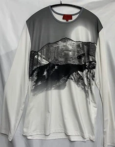 Womans Hugo Boss Small Pullover Lg Sleeve Mtn Artwork Logo Gray BL White Silver - Picture 1 of 8