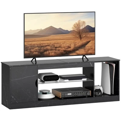 HOMCOM Marble Effect TV Stand Cabinet with Glass Shelf for 55 Inch TVs - Image 1 of 4