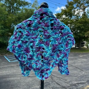 NEW handmade skull shawl wrap purple blue crocheted - Picture 1 of 3