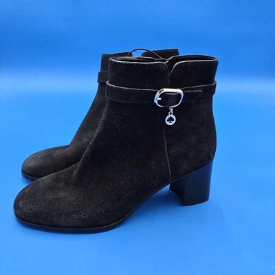 Botines Kate Spade New York Negro Gamuza Cuero Tacón Hebilla Cremallera Lateral Mujer 8 Foto 1 de 4