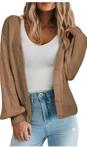 EVALESS Womens Cropped Chunky Cardigans Sweaters Trendy Lightweight Long Sleeve - Picture 1 of 6